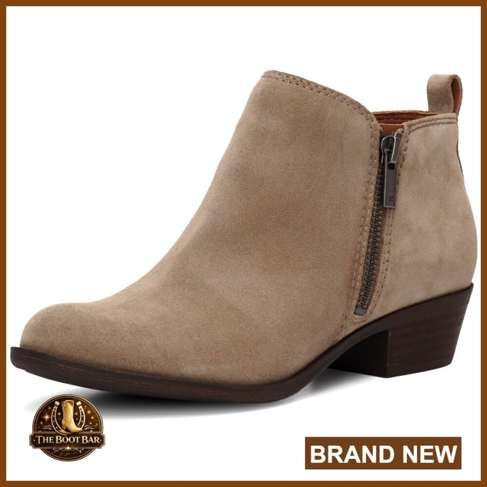 Chunky Heel Ankle Boots Suede Leather Lining Stacked Heel Double Zipper